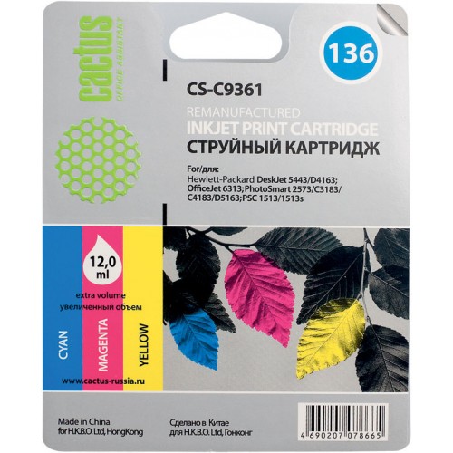 Kартридж Cactus CS-C9361 №136, цветной Kартридж Cactus CS-C9361 №136, цветной
