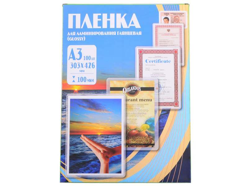 Пленка для ламинирования глянцевая, 303х426 мм, A3+, 80 мкм (100 шт.) Пленка для ламинирования глянцевая, 303х426 мм, A3+, 80 мкм (100 шт.)
